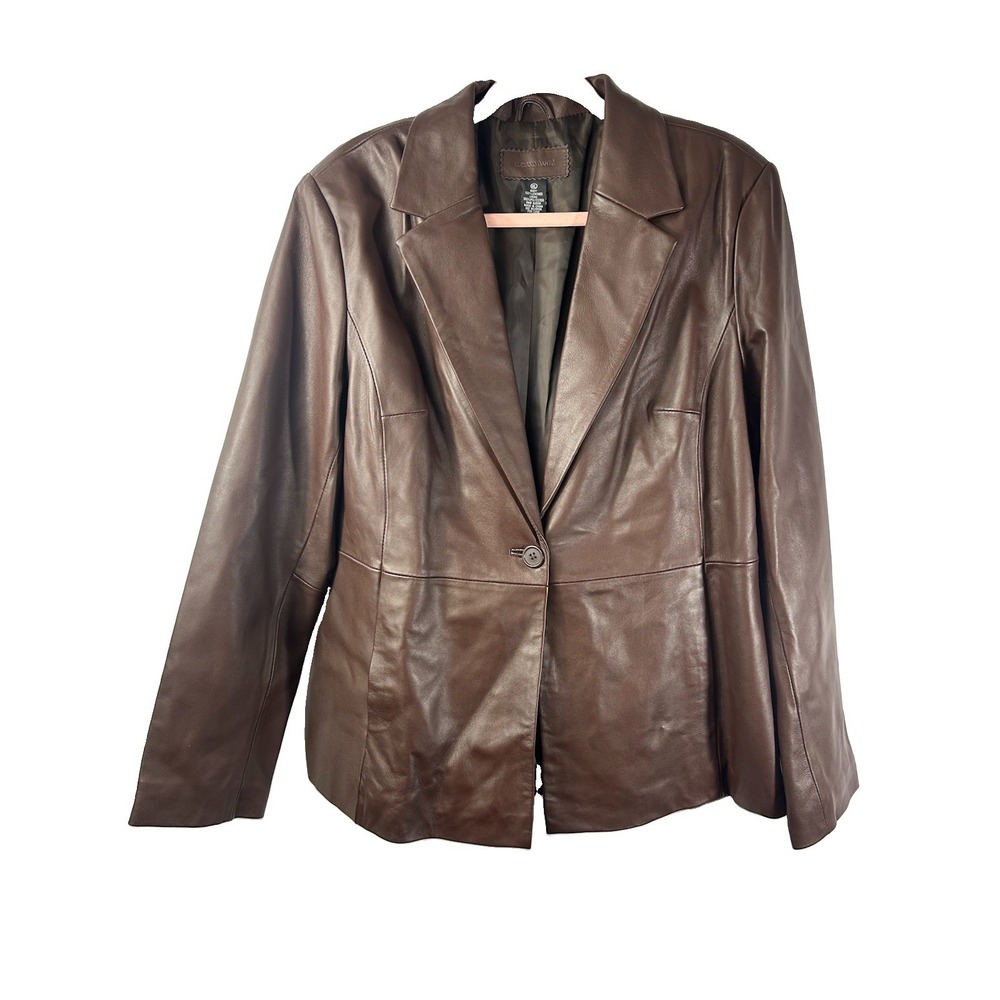 Luciano Dante Brown 100% Genuine Leather Blazer Jacket XL 90s Minimalist Y2K